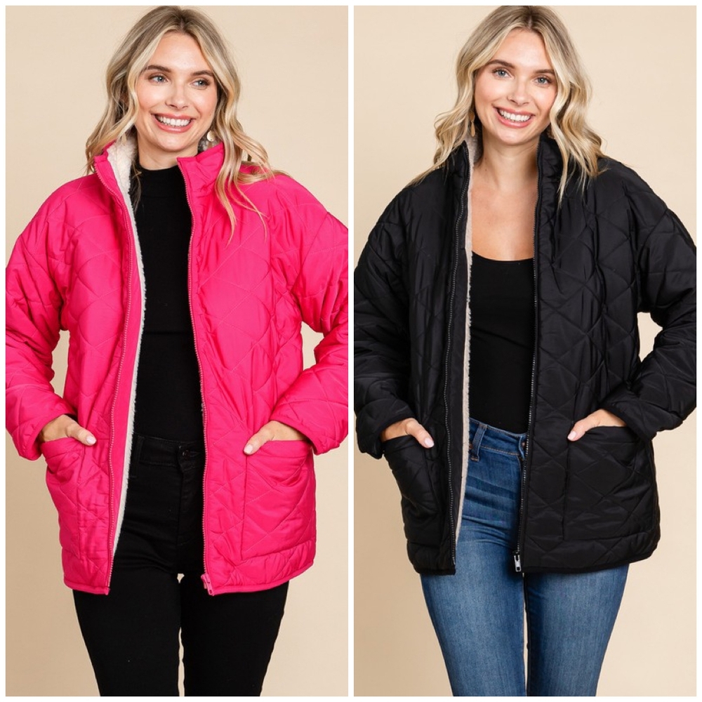JODIFL Hot Pink Sherpa Lined Quilted Jacket - Picture 5 of 6